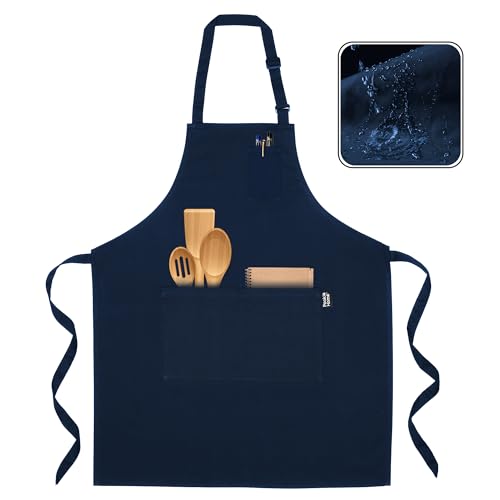 Pookie Home Professional Grade Premium Chef Kitchen Aprons for Cooking with Three Pockets, Water and Stain-Resistant, Machine Washable, Cute Cooking Aprons for Women and Men (Plain, Navy Blue) by Pookie Home - Used condition - US$12.53