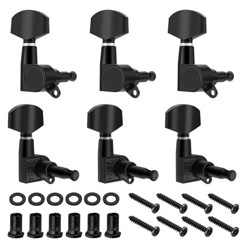 Flexzion Acoustic Guitar Tuning Pegs - 3x3 Chrome Finish Acoustic and Electric Guitar Tuner Pegs - 6 Pieces Locking Keys String Tuner Machine Heads Knobs Replacement, Black