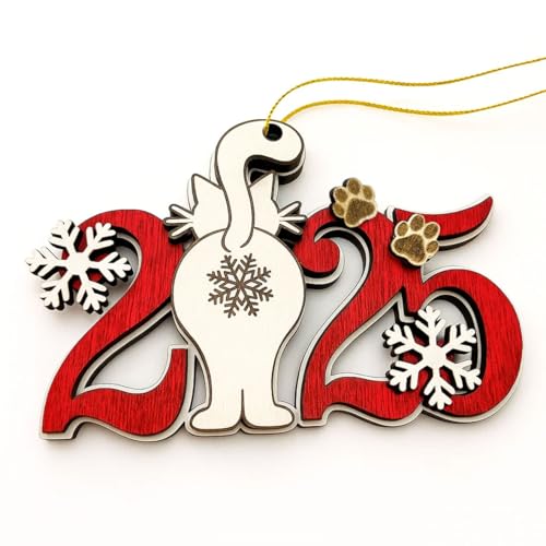 Cat Christmas Ornament – 2025 Cat Christmas Tree Hanging Ornament - Cute Wooden Kitten Tree Decoration with Snowflakes & Paw Prints for Kitten Lovers, Pet Owner Christmas Décor