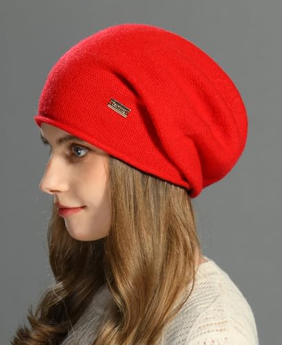 Image of jaxmonoy Cashmere Slouchy Knit Beanie Hat for Women Winter Soft Warm Ladies Wool Knitted Skull Beanies Cap