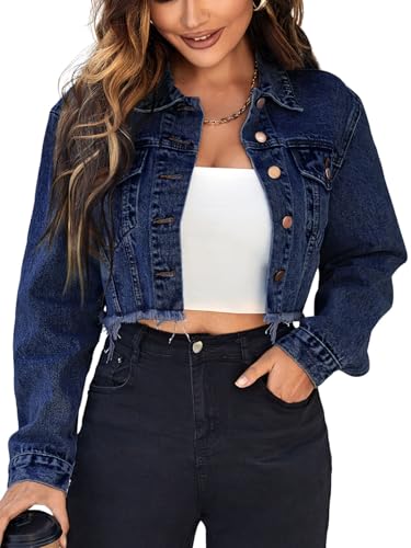 Veste en jean courte Floerns pour femme avec poches à boutons tendance