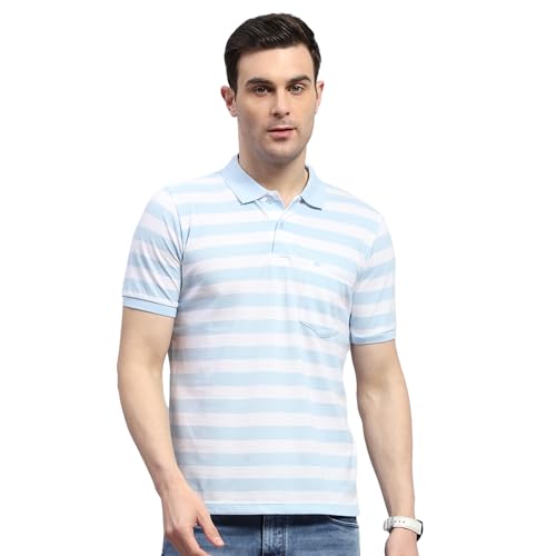 Image of Monte Carlo Mens Striped Polo Collar Half Sleeve Cotton Blend Casual T-Shirt (224064107)