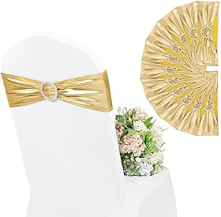 Pesonlook 30PCS Stretch Chair Cover Sashes Band with Buckle Slider for Wedding ,Elastic Spandex Slider Chair Sashes Bows for Wedding Party Banquet Hotel Event Decoration(Metallic Gold)