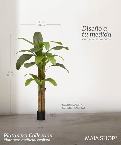 MAIA SHOP Platanera Artificial 180 cm con Tronco Natural – Planta Artificial Realista, Árbol Decorativo Tropical para Hogar, Oficinas y Espacios Comerciales - imagen 5