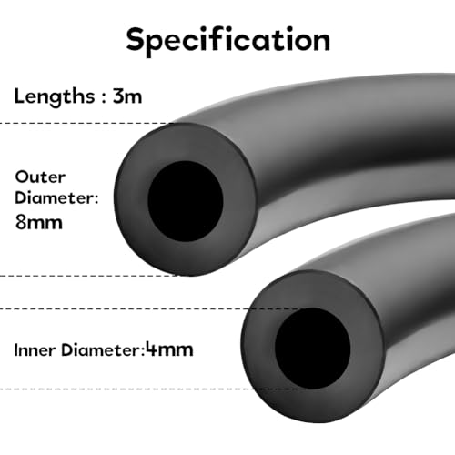 3 Meter Unterdruckschlauch Kfz(Innendurchmesser 4mm, Außendurchmesser 8mm), Vakuum Silikonschlauch Auto, Kühlmittel Schlauch für Auto Motor Verwendung und Turbosysteme, Schwarz