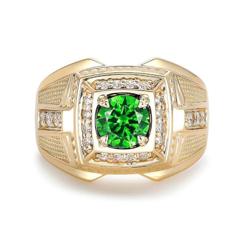 10K 14K 18K Real Gold 1-7Carat Emerald Men's Ring Solid Gold Husband Green Emerald Engagement Wedding Anniversary Signet Jewelry for Him Size 4-162