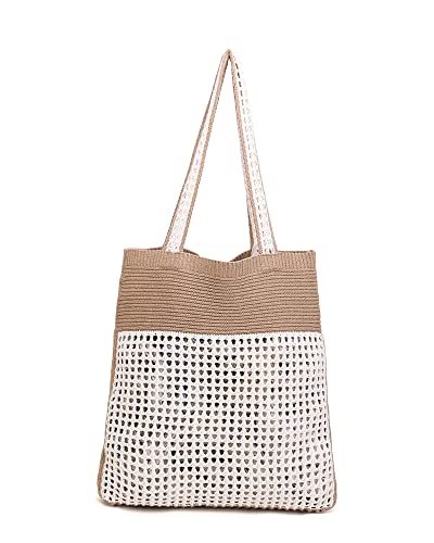 Image of ENBEI Beach Bag Crochet Tote bag for Women,Aesthetic Boho Large Bag,Foldable&Lightweight,Shopping,Beach,Travel,Daily Use