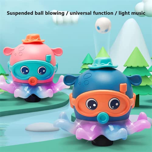 Image of Kidology Baby Musical Octopus Ball Blowing Toy for Kids | Interactive Dancing Octopus with Music and LED Light-Up Mechanism | Mecanum Wheels Toy | Tummy Time Toy for Babies, Kids, and Toddlers (Blue)