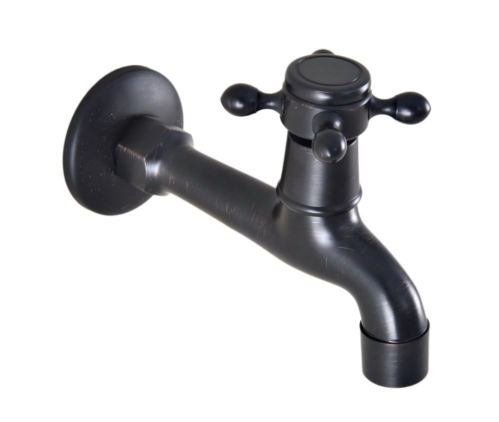 Grifo Mural de latón Negro. Grifo Elegante para Cocina y baño. Conector para Manguera de jardín. Suministro de Agua para Inodoro y Lavadora. Diseño Elegante. Fácil instalación.
