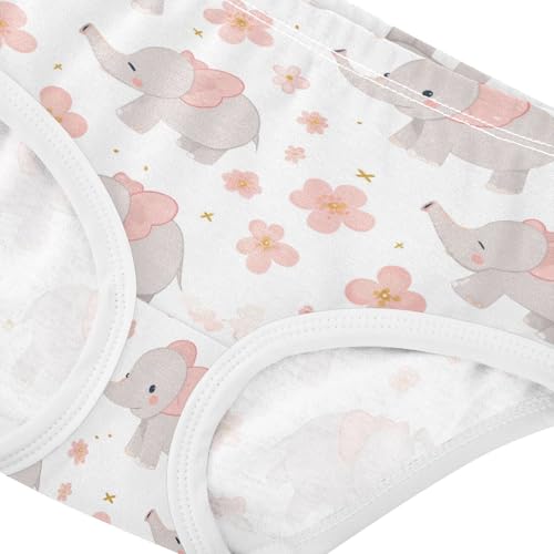 Wusikd Cute Elephants Girls' Underwear Cotton Flowers Girls Briefs Soft Toddler Underwear 2T4