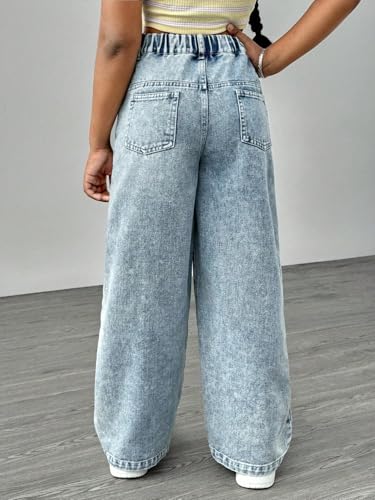 Milumia Girl's Floral Embroidery High Waist Denim Pants Straight Leg Loose Cute Jeans3