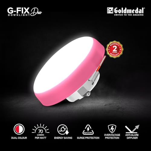 Image of Goldmedal G-Fix 7W Duo Round Downlight |LED Downlight for False Celing,Home,Hall,Room,Office,Shop | 2-in 1 Round Junction LED Light | Cool Daylight + Pink | Pack of 1