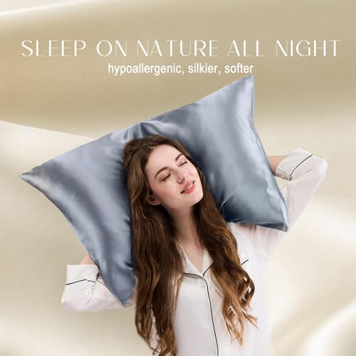 ZIMASILK 100% Pure Mulberry Silk Pillowcase for Hair and Skin Health,Soft and Smooth,Both Sides Premium Grade 6A Silk,600 Thread Count,with Hidden Zipper,1pc(Standard 20''x26'',Slate Blue)