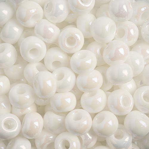 Preciosa Czech Seed Beads 32/0 (8mm) Opaque Chalk White Rainbow - 250g Bulk Bag Beads for Jewelry Making and Crafts