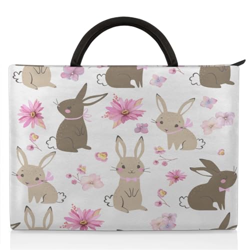 Cute Cartoon Rabbit Flower Laptop Sleeve with Handle Waterproof Computer Carrying Case