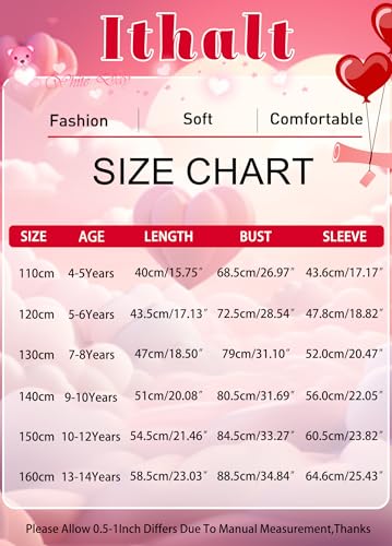 Image of Ithalt Kids Valentine Shirt Girls Valentines Shirts Cute Heart Graphic Long Sleeve Tee Tops 4-14y