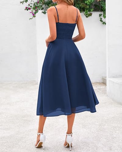 Image of PRETTYGARDEN Womens Summer Dresses 2025 Spaghetti Strap Sleeveless Smocked Flowy Midi Wedding Guest Dress with Pockets