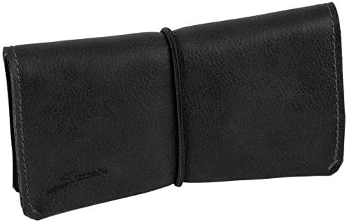SIMARU Leather tobacco pouch for 30 g tobacco pouch, rotating pocket made of vegetable-tanned genuine leather with filter compartment, paper holder and replaceable closure, black, 30g