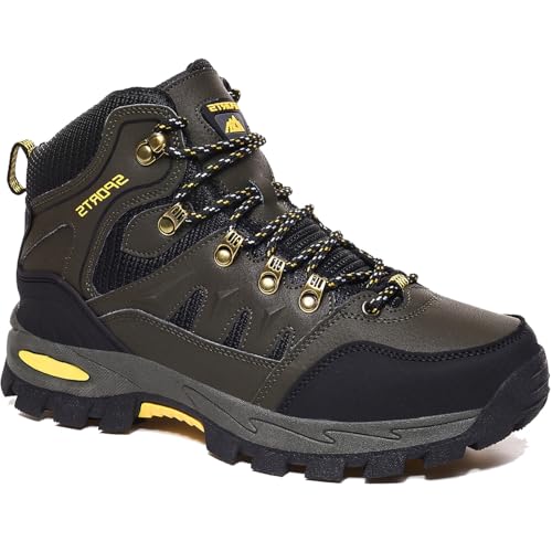 Image of HODTOB Hiking Boots Mens Womens Lace-up Non-Slip Outdoor Men Women Mountain Trekking Shoes for All Season Walking Travelling Backpacking Camping Shoes Sneaker Green 6UK