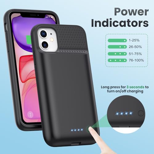 Qtshine HX50BA5 Battery Case For Iphone 11/Xr, 2024 Upgraded 7500Mah Ultra-Slim Portable Battery Charging Case Rechargeable Protective Extended Battery Pack For Iphone 11/Xr Charger Case Cover 6.1 Inch-Black thumb #6