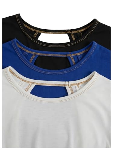 Image of RoseSeek Women's 3 Packs Open Back Tops T Shirt Criss Cross Cut Out Tee Short Sleeve Crewneck Summer Backless Tops