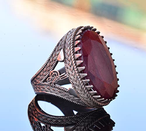 Genuine Real Natural Ruby Gemstone Ring, 28.65 Carat, Ottoman Seal Ring, Signet Ring, Sterling Silver Ring, Red #TOP3