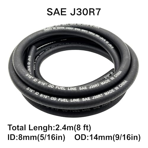 Image of 5 /16 inch ID Fuel Line Hose Braided with 10 Clamps NBR Rubber Tubing 8 Feet for Automotives Boat Generators SAE J30R7 (8mm ID)
