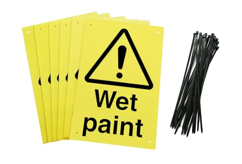 Image of Wet Paint Warning Signs, 20 x 30 cm, Yellow Corex Board, Set of 6 with Cable Ties