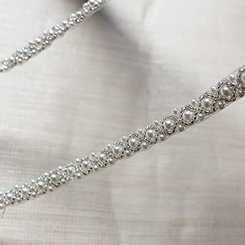 Little Pandada HBD046PA 2 Yards Pearl Beaded Trim Bridal Lace Ribbon Trimming Edge thumb #2