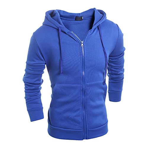 Maiyifu-GJ Men's Long Sleeve Full Zip Hoodie Casual Lightweight Cotton Hooded Sweatshirt Loose Fit Hoodies With Kanga Pocket (Blue,X-Large)