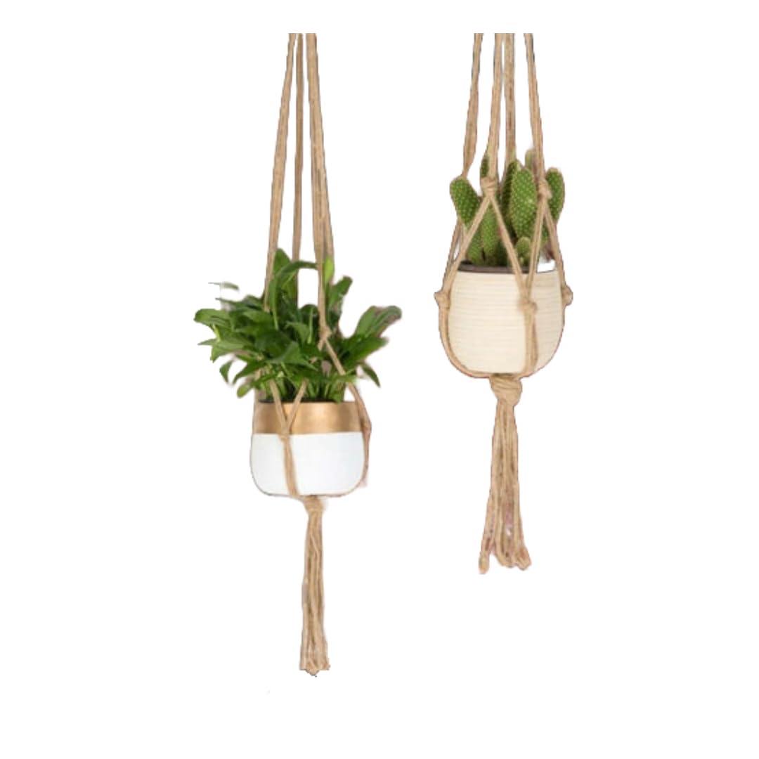 Lty Stores Natural Browns Lty Macrame Plant Hanger Holder Indoor Outdoor Hanging Planter Basket Rope Pot Holder Jute Rope House (110Cm)