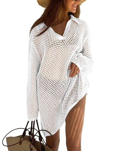 Ekouaer Womens Swimsuit Coverup Crochet Swim Cover Ups Bikini Bathing Suits Swimwear 2026 Summer Beach Dress Vacation Outfits White XS