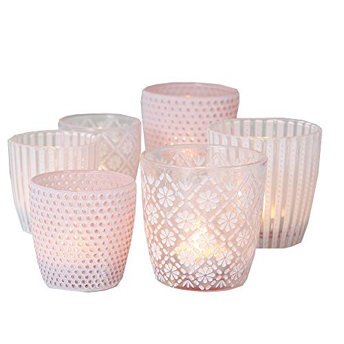 B.o.l.t.z.e 6 x Windlicht Patty pink Höhe 7-9 cm