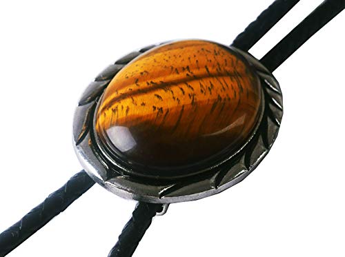 Image of Moranse Bolo Tie with Natural Tiger Eye Stone Celtic Style Genuine and Cowhide Rope