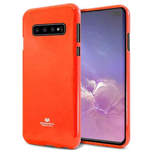 SATICK geléserie [Tunn smal] telefonfodral [flexibel] pärla glitter gelé [droppskydd] förstärkt TPU-fodral [lätt] stötskydd för, Samsung S10 plus, NEONORANGE