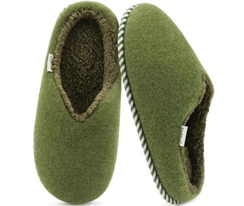 Image of KuaiLu Womens Memory Foam Slippers Ladies Cozy Fuzzy Plush Fur Lined Warm Winter Cushioned Slip on House Bedroom Shoes Comfy Indoor Outdoor Hard Sole Arch Supportive Plantar Fasciitis Green Size 8