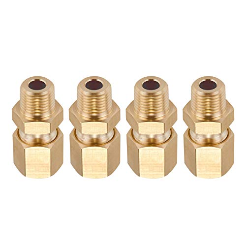 Litorange 4 Pack Metal Brass Compression Tube Pipe Fitting Connector, Straight Coupling Adapter, 1/4" Tube Od X 1/4" Npt Male #TOP5