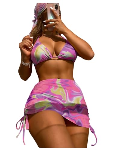 Image of RoseSeek Women's 4 Piece Polka Dots Bathing Suits Cover Up Skirt & Bandana