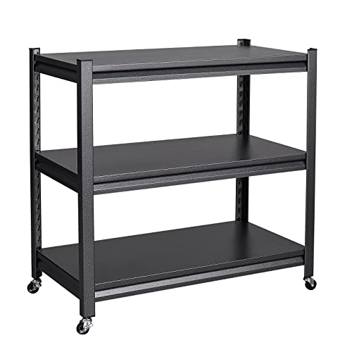 Lissimo Heavy Duty Storage Shelving With Wheels,3-Tier Metal Garage Shelves For Storage, Adjustable Shelving Unit For Commercial Warehouse Basement Storage Rack(18" D X 34" W X 31.5" H) #TOP11