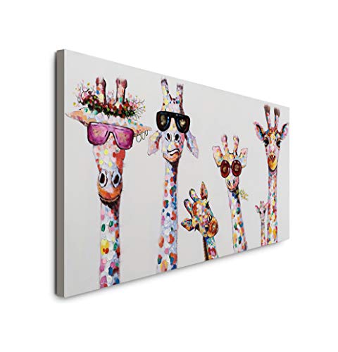 YCCYI Graffiti Art Coloré Animal Peinture Sur Toile Curieux Girafes Famille Pop Art Affiche Imprime Tableau Chambre Enfant Decoratifs Muraux Salon Décor (30x60cm) Cover