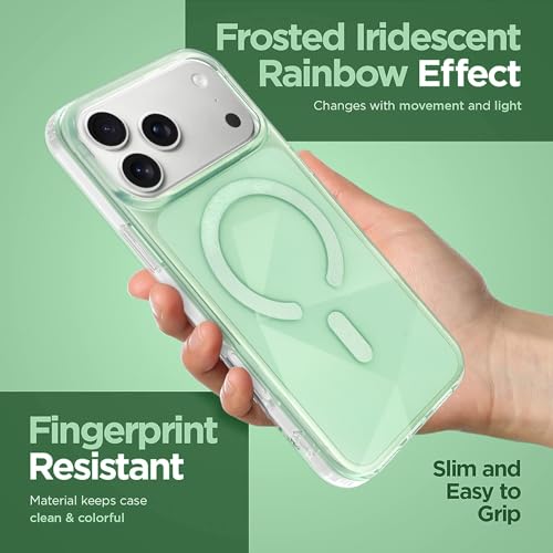 Image of Magnetic Case for iPhone 17 Pro Max [Compatible with Magsafe] [Anti-Yellowing] [1 Screen Protector] Shockproof Slim Iridescent Sparkly Case for iPhone 17 Pro Max 6.9 inch 2025, Green