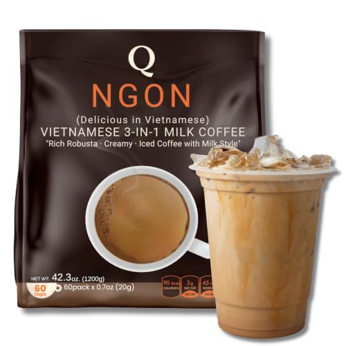 Image of Cafe sua da vietnamese coffee Vietnamese 3-in-1 Instant Milk Coffee - 60 Sticks Bulk Pack (20g Each) | Strong Robusta • Creamy Sweet • Cafe Sua Da Style | Hot or Iced • Travel Friendly • Office & Family Size