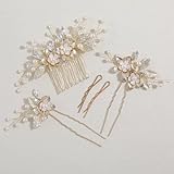 Famihot 髪飾り ヘッドドレス 木の葉 花モチーフ コーム パール ヘアピン 5本セット ヘアアクセサリー ウェディング 結婚式 お呼ばれ 披露宴 卒業式 発表会 和装用 手作り髪飾り (タイプ04)