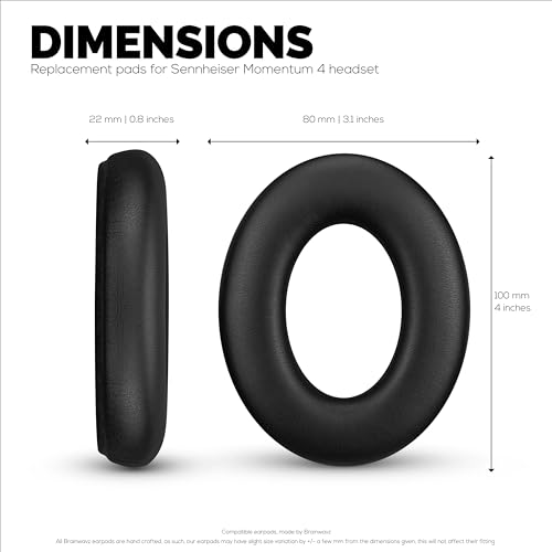 Image of Replacement Earpads for Sennheiser Momentum 4 (IV) Wireless Headphones, Soft PU Leather Cushions, Extra Comfort, Easy & Quick Installation, by Brainwavz (Black)