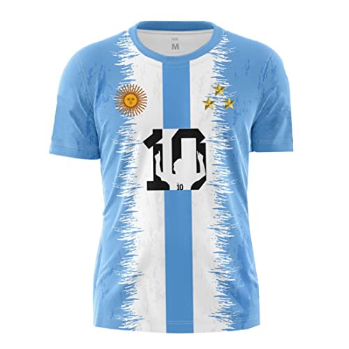 YuanDiann Niños Argentina GANA Camisetas Conmemorativas 3 Estrellas Bandera Impresión 2022 Copa del Mundo de Fútbol Camiseta Cuello Redondo Manga Corta T Shirt 3# 140