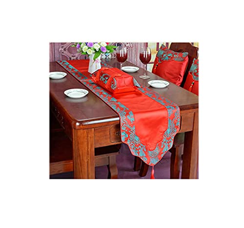 Chemin de table moderne anti-plis en satin rouge vert 33x200 cm pour raviver une table terne