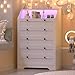 Wodeer White Dresser Tall 5 Drawer Dresser for Bedroom, Wood Chest of Drawers with LED Lights, Charging Station, Metal Handles, Modern Storage Cabinet and Organizer Drawers for Living Room, Hallway