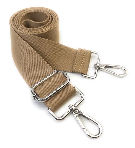 Image of Tan Purse Strap with Silver Hardware 1-1 /2 Inch Wide Solid Color Replacement Crossbody Guitar Style Shoulder Strap for Handbags Totes