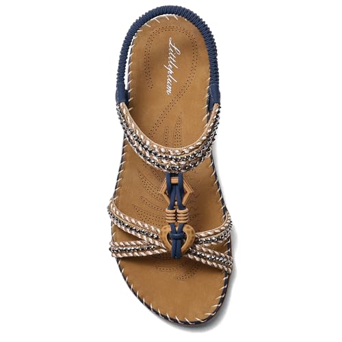 Littleplum Womens Sandals Arch Support Summer Flat Slides Ankle Elastic Walking Shoes Braided Beach Dressy Sandals for Women