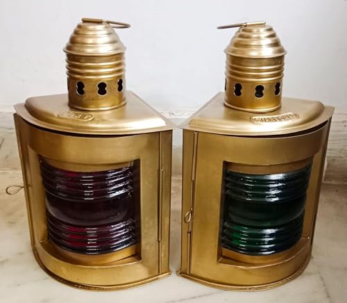 Faroles náuticos de navegación para barcos, puerto y estribor, lámparas de aceite de latón, 12 x 6 x 4.75 pulgadas, juego de 2